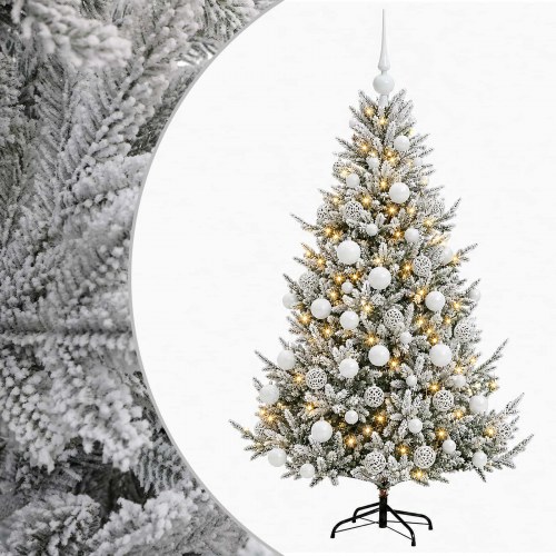 Kunstigt juletræ med julekugler og 300 LED'er - 210 cm