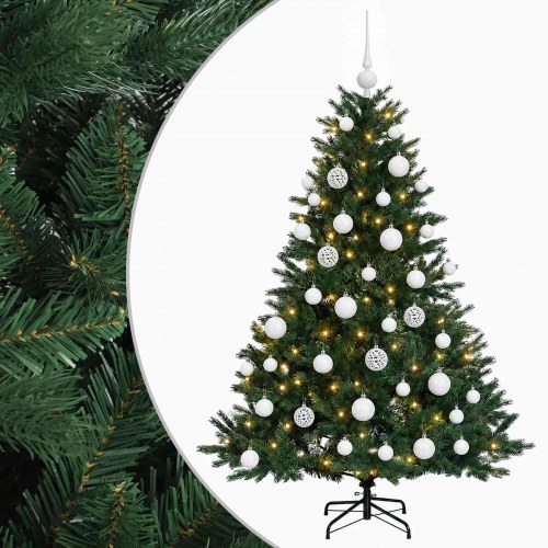 Kunstigt juletræ med julekugler og 150 LED - 150 cm