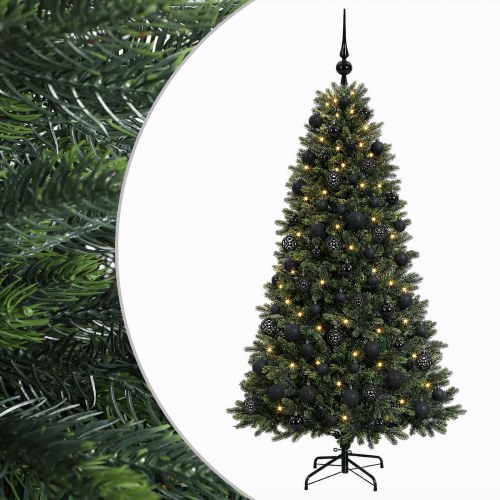 Kunstigt juletræ med kugler og 300 LED'er - 180 cm, varm hvid