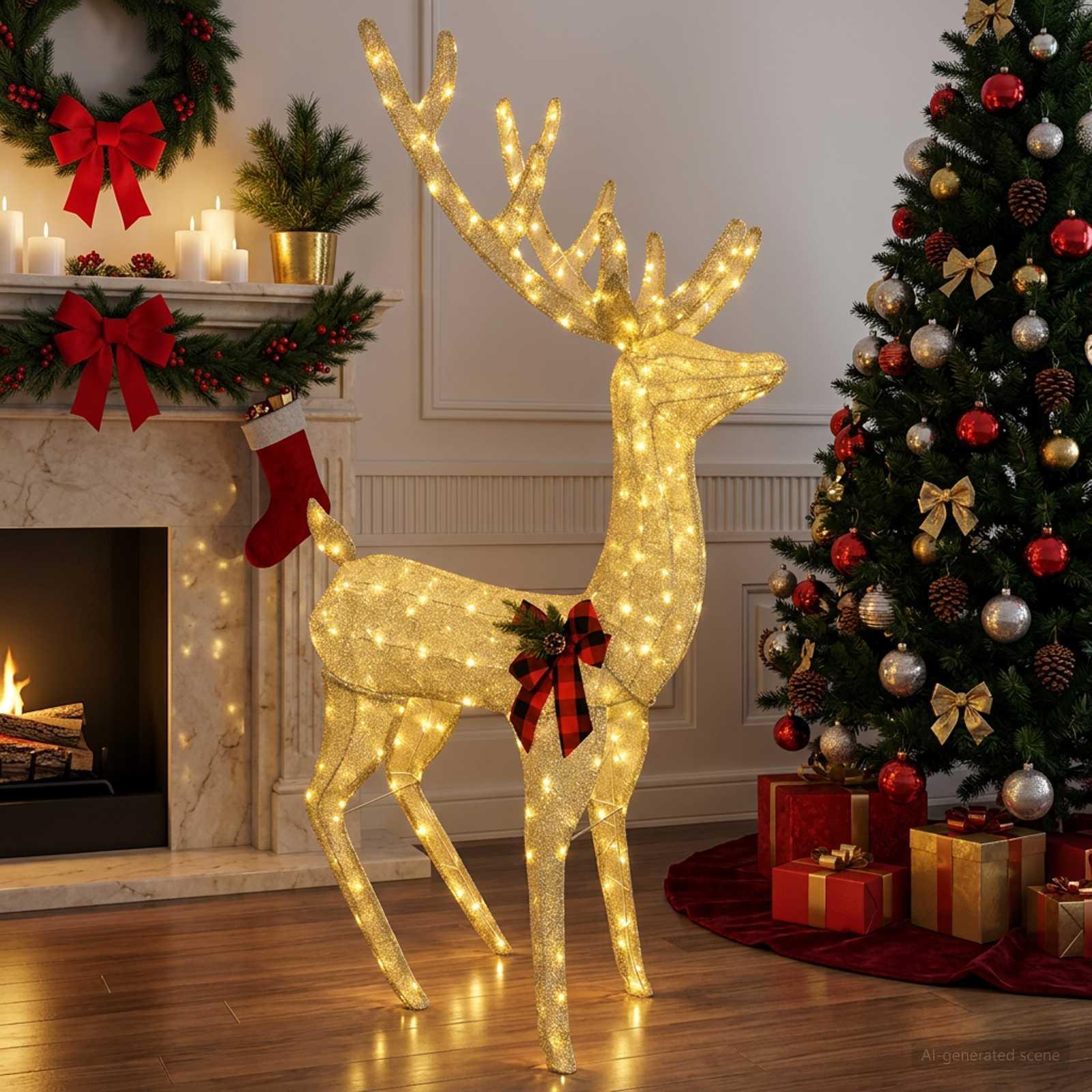 3D-julerensdyr LOVIISA med 250 LED - guld, 96 x 40 x 180 cm