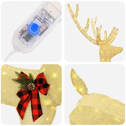 3D-julerensdyr LOVIISA med 250 LED - guld, 96 x 40 x 180 cm