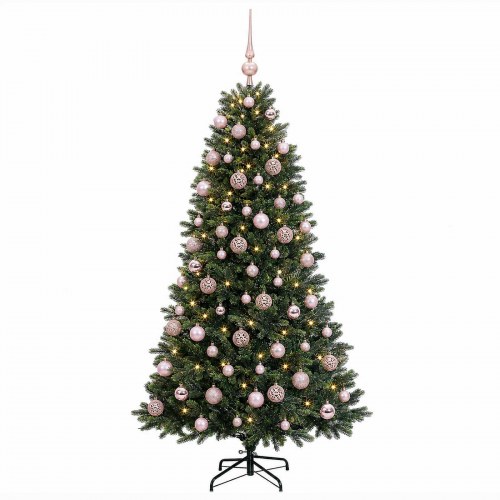Kunstigt juletræ med kugler og 300 LED'er varm hvid - 210 cm