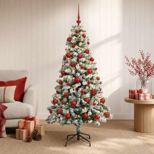 Kunstigt juletræ med kugler og LED-lys 120 cm - varm hvid