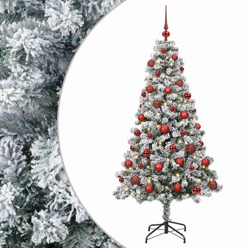 Kunstigt juletræ med kugler og LED-lys 120 cm - varm hvid