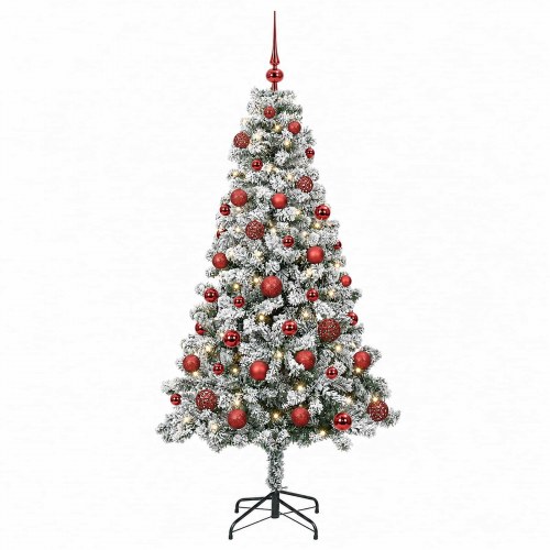 Kunstigt juletræ med kugler og LED-lys 120 cm - varm hvid