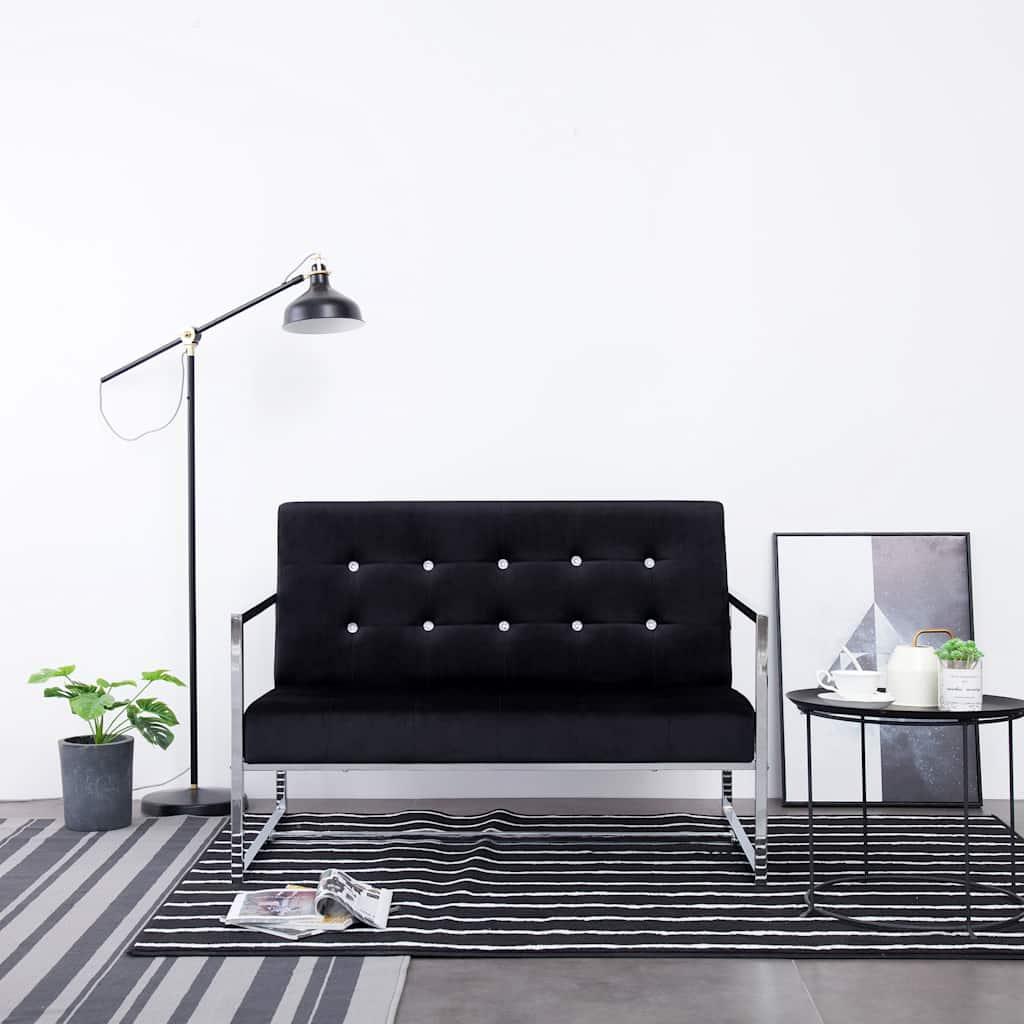 vidaXL 2-personers sofa med armlæn sort krom og fløjl
