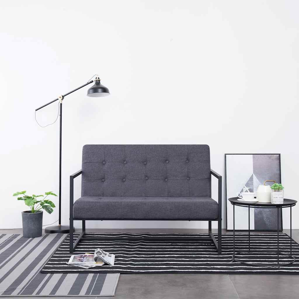 vidaXL 2-personers sofa med armlæn mørkegrå stål og stof