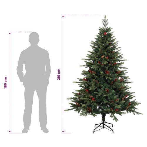 Kunstigt juletræ med julekugler og LED - 210 cm