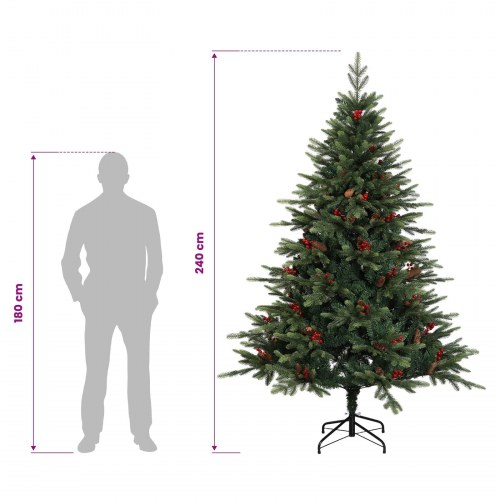 Kunstigt juletræ med julekugler og LED-lys 240 cm - varm hvid