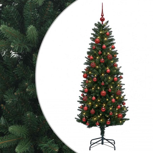 Kunstigt juletræ med kugler og 150 LED'er - 150 cm