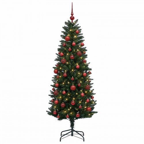 Kunstigt juletræ med kugler og 150 LED'er - 150 cm