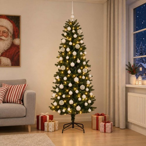 Kunstigt juletræ med kugler og 300 LED - 180 cm