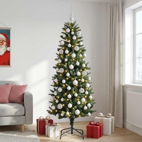 Kunstigt juletræ med kugler og 300 LED - 180 cm
