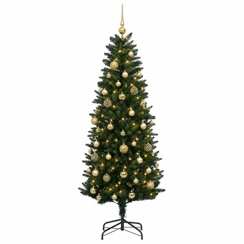 Kunstigt juletræ med kugler og 150 LED'er 120 cm - varm hvid