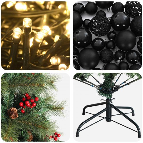 Kunstigt juletræ med julekugler og LED-lys 150 cm - varm hvid