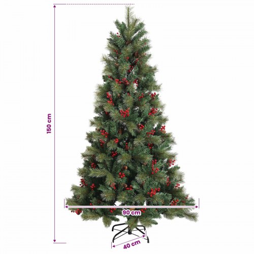 Kunstigt juletræ med julekugler og LED - 150 cm
