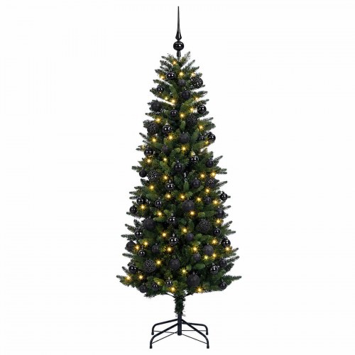 Kunstigt juletræ med julekugler og 300 LED - 210 cm, varm hvid