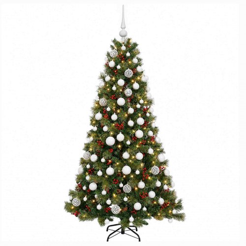 Kunstigt juletræ med julekugler og LED-lys 180 cm - varm hvid