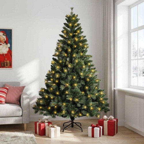Kunstigt juletræ med hængslede grene og LED-lyskæde - 150 cm