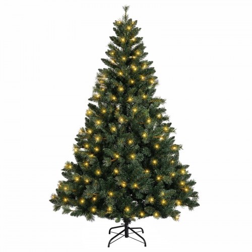 Kunstigt juletræ med hængslede grene og LED-lyskæde - 150 cm