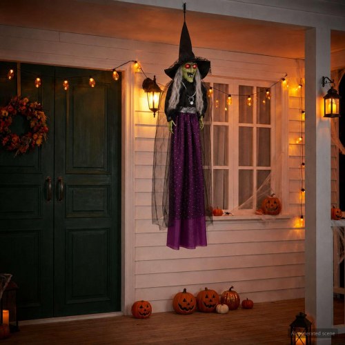 Hængende halloween-heks SPOOKA - lilla 30 x 133 cm