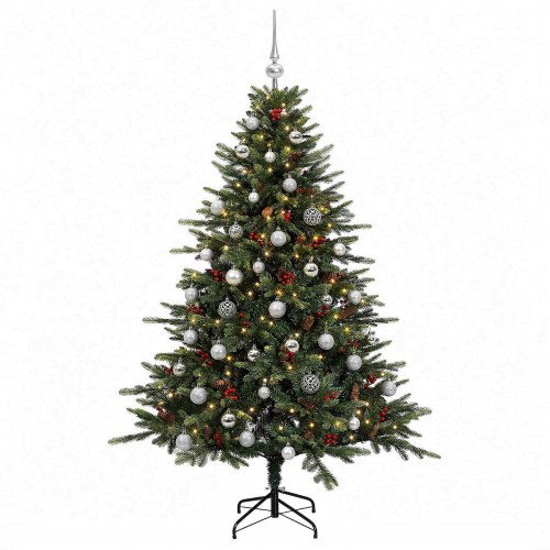 Kunstigt juletræ med julekugler og LED-lys 120 cm - grøn
