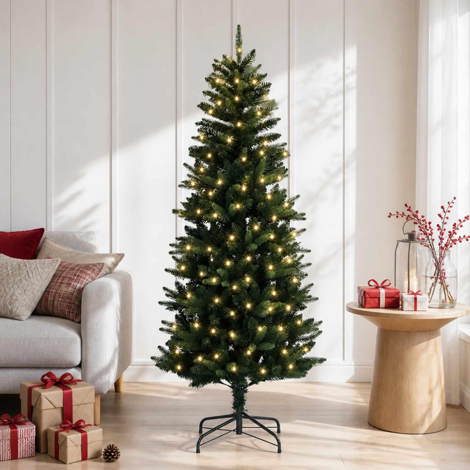 Kunstigt juletræ med hængslede grene 150 cm - 150 LED varm hvid