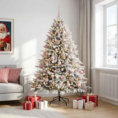 Kunstigt juletræ med julekugler 180 cm - 300 LED, varm hvid