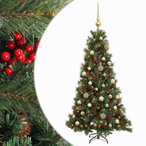 Kunstigt juletræ med julekugler og 150 LED-lys - 150 cm