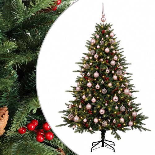 Kunstigt juletræ med julekugler og LED-lys 240 cm - varm hvid