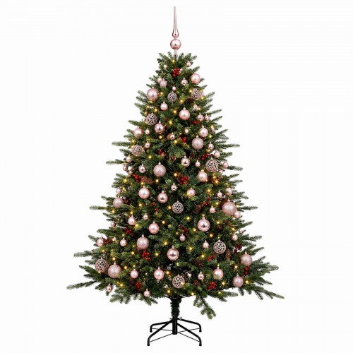 Kunstigt juletræ med julekugler og LED-lys 240 cm - varm hvid