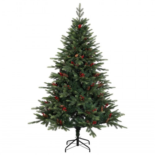 Kunstigt juletræ med julekugler og LED-lys 240 cm - varm hvid