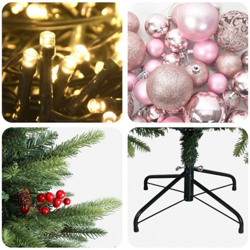 Kunstigt juletræ med julekugler og LED-lys 240 cm - varm hvid