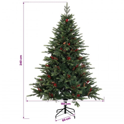 Kunstigt juletræ med julekugler og LED-lys 240 cm - varm hvid