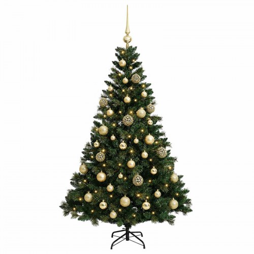 Kunstigt juletræ med kugler og LED-lys 120 cm - grøn