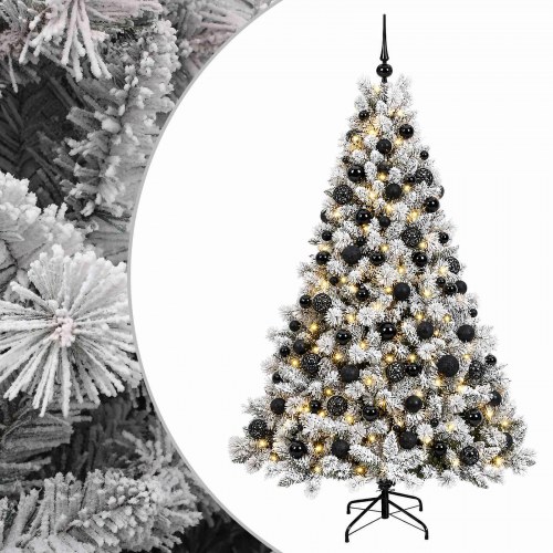 Kunstigt juletræ med kugler og LED-lys 180 cm - grøn/hvid