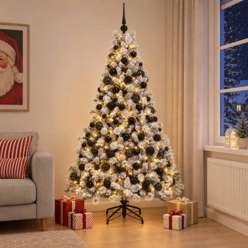 Kunstigt juletræ med kugler og LED-lys 180 cm - grøn/hvid
