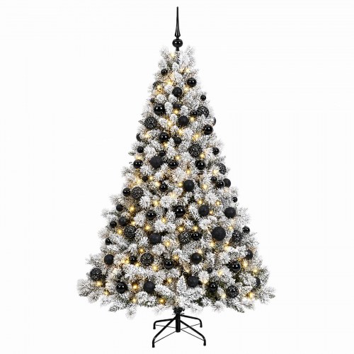 Kunstigt juletræ med kugler og LED-lys 180 cm - grøn/hvid