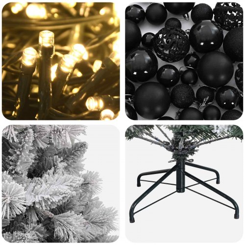 Kunstigt juletræ med kugler og LED-lys 180 cm - grøn/hvid