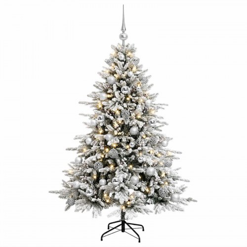 Kunstigt juletræ med kugler og 150 LED-lys 120 cm - varm hvid
