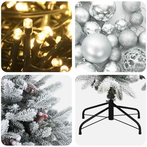 Kunstigt juletræ med kugler og 150 LED-lys 120 cm - varm hvid
