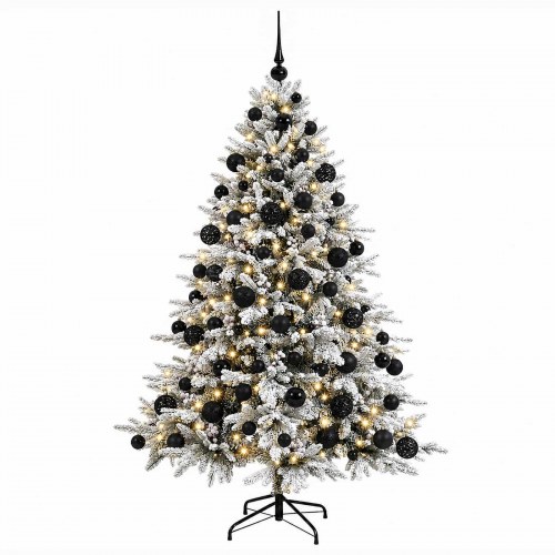 Kunstigt juletræ med LED og julekugler 210 cm - grøn/hvid