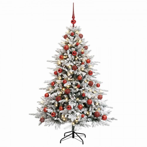 Kunstigt juletræ med julekugler og 150 LED 150 cm - varm hvid