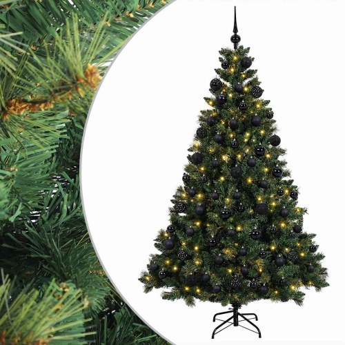 Kunstigt juletræ med kugler og 300 LED-lys - 180 cm, varm hvid