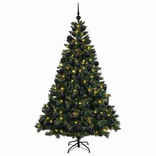 Kunstigt juletræ med kugler og 300 LED-lys - 180 cm, varm hvid