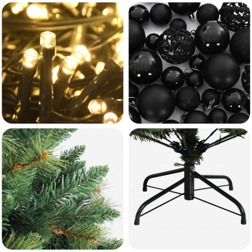 Kunstigt juletræ med kugler og 300 LED-lys - 180 cm, varm hvid