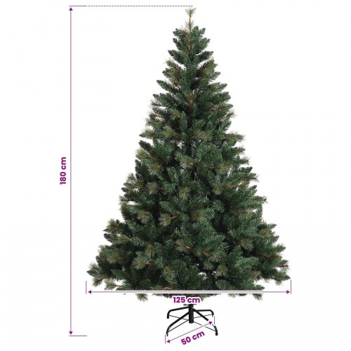Kunstigt juletræ med kugler og 300 LED-lys - 180 cm, varm hvid