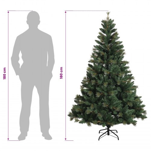 Kunstigt juletræ med kugler og 300 LED-lys - 180 cm, varm hvid