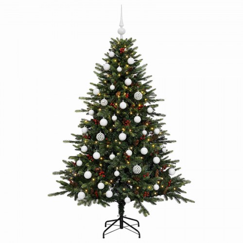 Kunstigt juletræ med julekugler og 150 LED - 120 cm, varm hvid