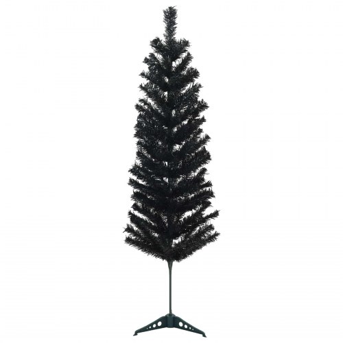 Slankt kunstigt juletræ med LED og julekugler - sort, 150 cm